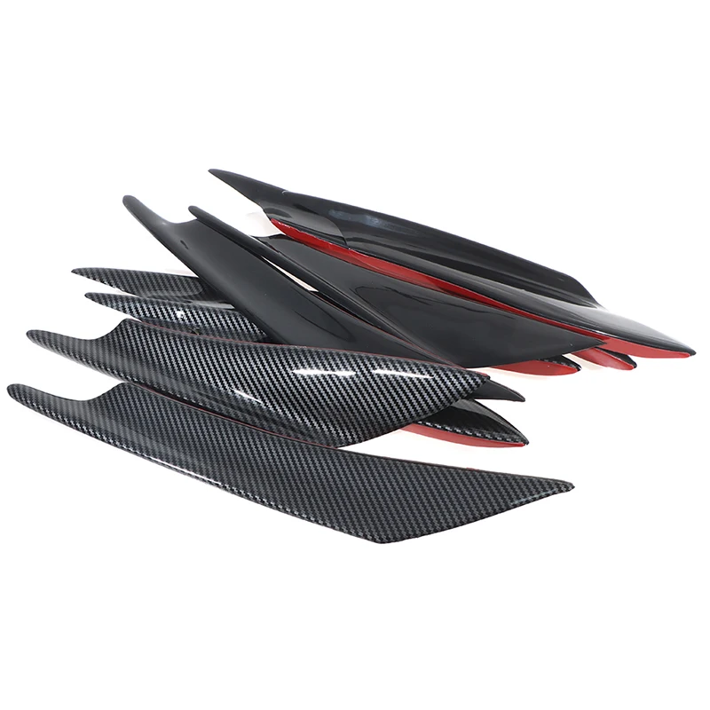 4Pcs Carbon Fiber Car Bumper Fin Canard Splitter Diffuser Spoiler Air Knife ABS Carbon Fiber Blue Universal