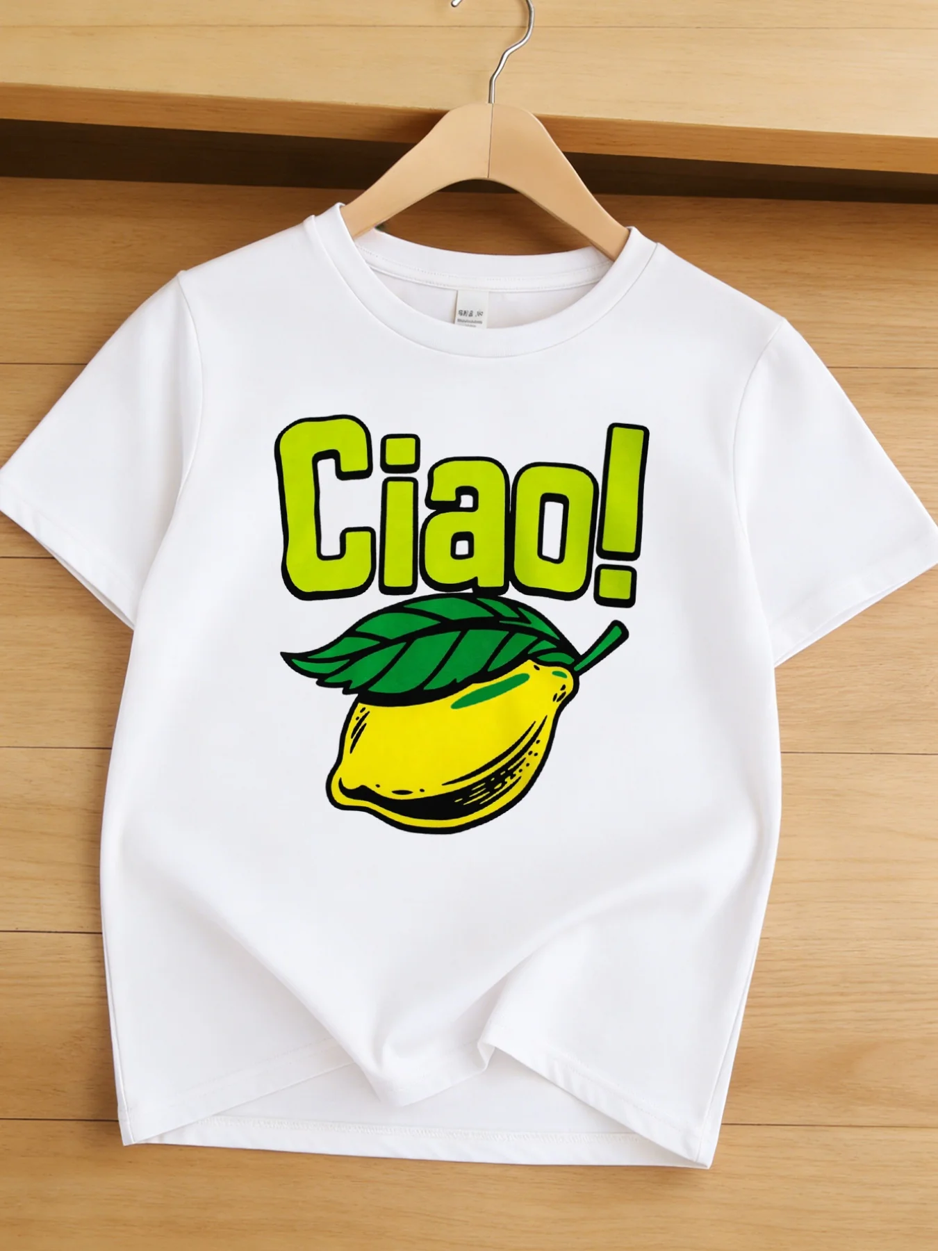 Kids Ciao Lemon Fruit Retro Vintage Text Print Graphic Tee Boys Girls Family Matching Short Sleeve Fresh Casual Everyday T Shirt