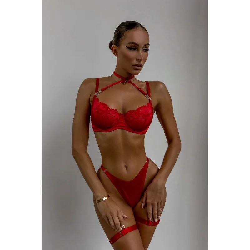 Lace Lingeries Sexy Hot Halter Bra Heart g-String Thongs Sissy Erotic Garter Ensemble Exotic Sets Romantic Underwear - view 4