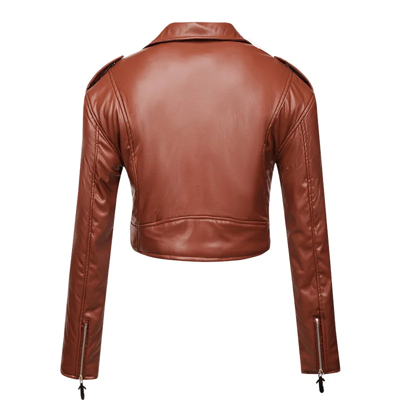 2025 Streetwear Leather Jacket Women's Short Coat High-waisted Slim Inclined Zipper-up Casual Motorcycle Outerwear Autumn Winter