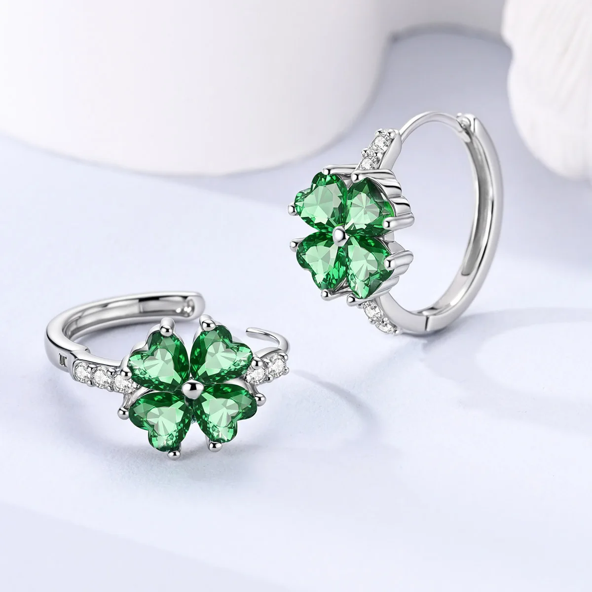 

Plata 925 Hoop Earring For Woman Four-Leaf Clover 925 Sterling Silver Round Earring Fine Jewelry