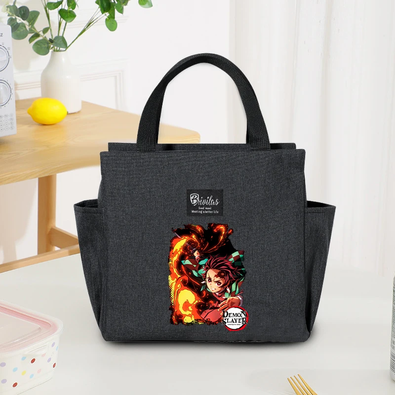 Torba na lunch Demon Slayer z nadrukiem, torba termiczna na jedzenie, przenośna, urocza, kreskówkowa, wodoodporna, izolowana termicznie, modna torba chłodząca do biura.