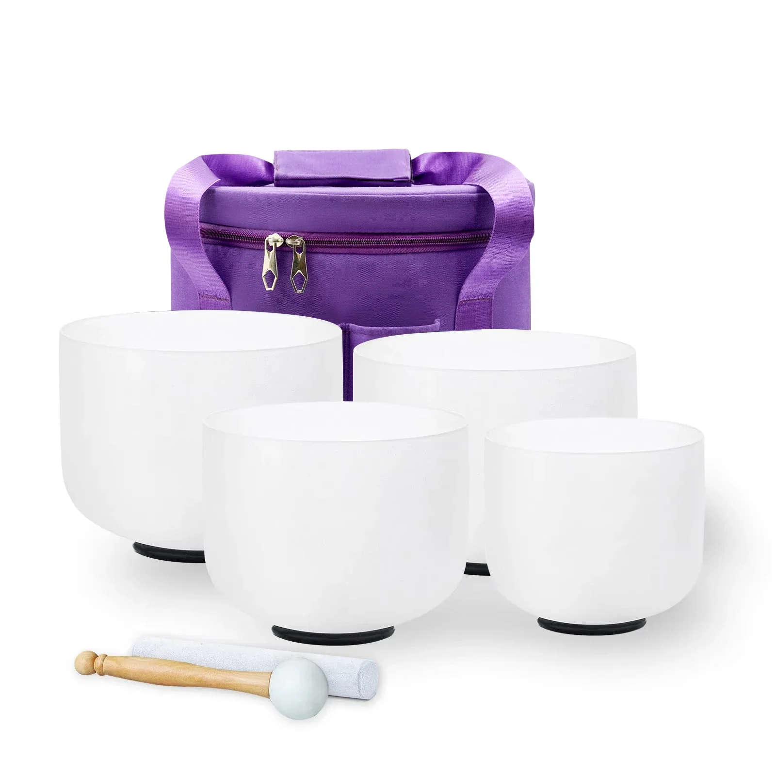 YXQY 8-14 Inch 4pcs Large Frosted Quartz Crystal Singing Bowls Set Chakra for Sound Healing and Meditation with Carry Bag