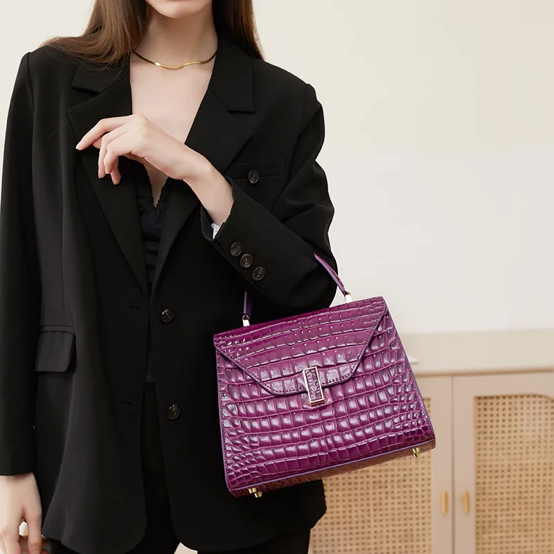 

High Quality Cowhide Women's Bag 2024 Trendy Luxury Designer Female Handbags Alligator Arch Bead Crossbody Shoulder Pockets