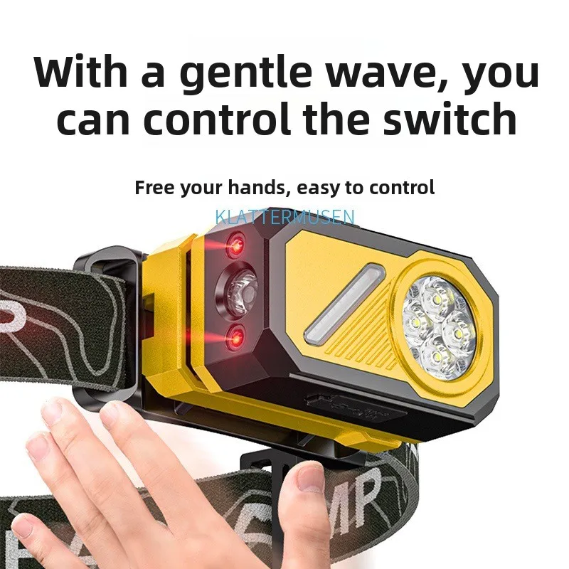 New Outdoor Ultra High Brightness Headlamp Headgear Clip Lamp Wave Sensor Digital Power Display USB Rechargeable Compact