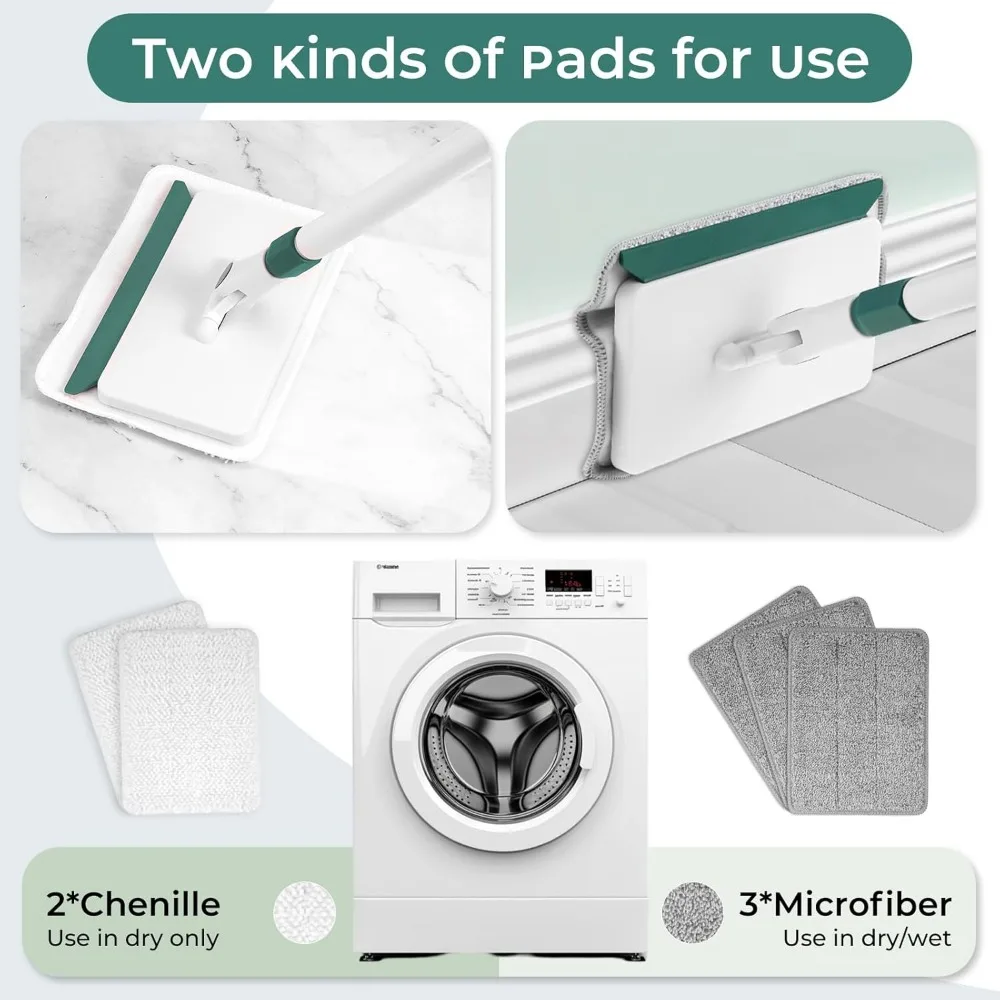 Nettoyant pour plinthes extensible de 60 po avec poignée et 5 tampons réutilisables pour un nettoyage facile des sols, des murs et des plafonds