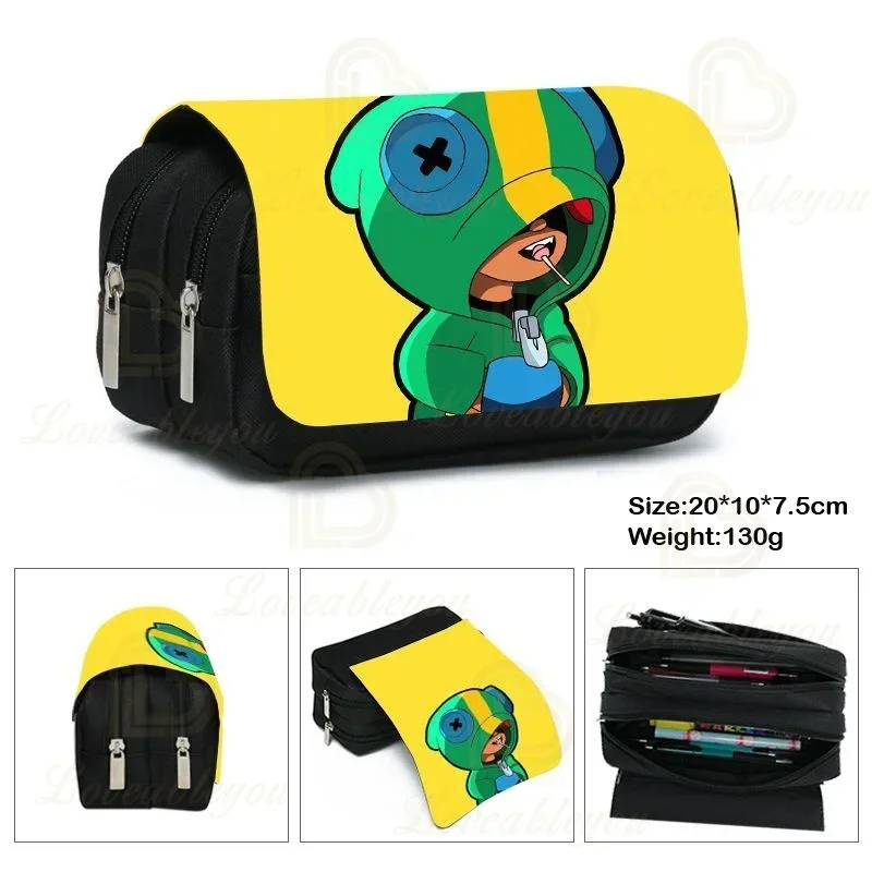 Kids Print Pencil Case Game Canvas Stretch Double Layer Large Capacity Brawlers-Heros Pencil Box Cute Kids School Stationery