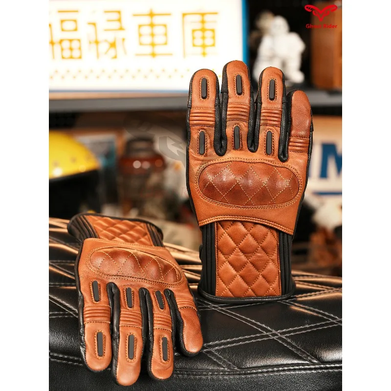Leather Motorcycle Gloves Riding Gloves Universal in All Seasons Anti-drop Touch-screen Retro Gloves for Men and Women