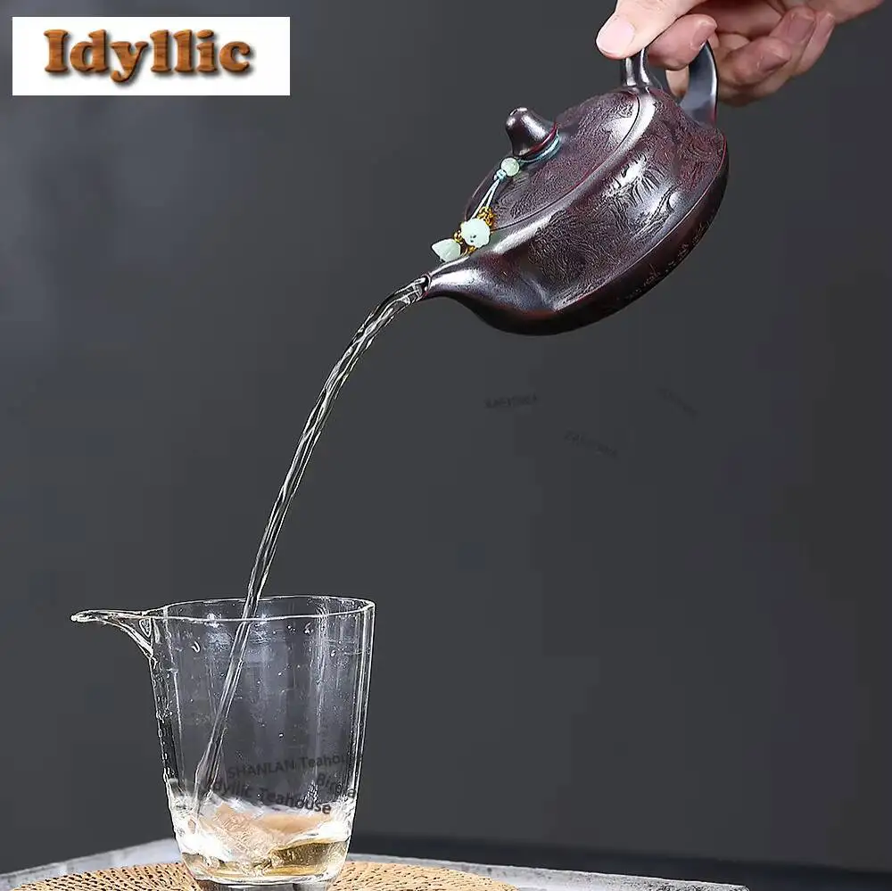 240ml Aesthetic Yixing Purple Clay Teapots Handmade Qu Pot Raw Ore Ancient Black Mud Kettle Chinese Zisha Tea Set Ornaments Gift