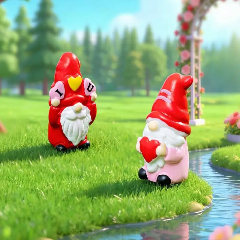 4pcs Mini Love Dwarf Figurine Miniature Resin Mushroom Gnome Doll Garden Landscape Craft DIY Ornaments Desktop Decoration Gifts