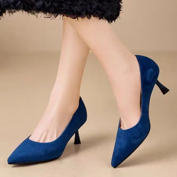 

Womens Fashion Sexy Pointed Toe Kitten High Heels Pumps Suede Faux Leather Low Heel Office Party Wedding Dress Shoe Ladies Woman