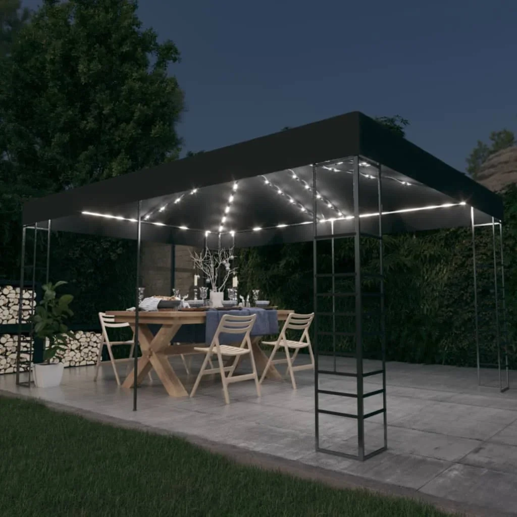 Vidaxl Anthracite Gazebo With Led String Lights 3X4 M Outdoor Products Sunshade And Rainproof Outdoor