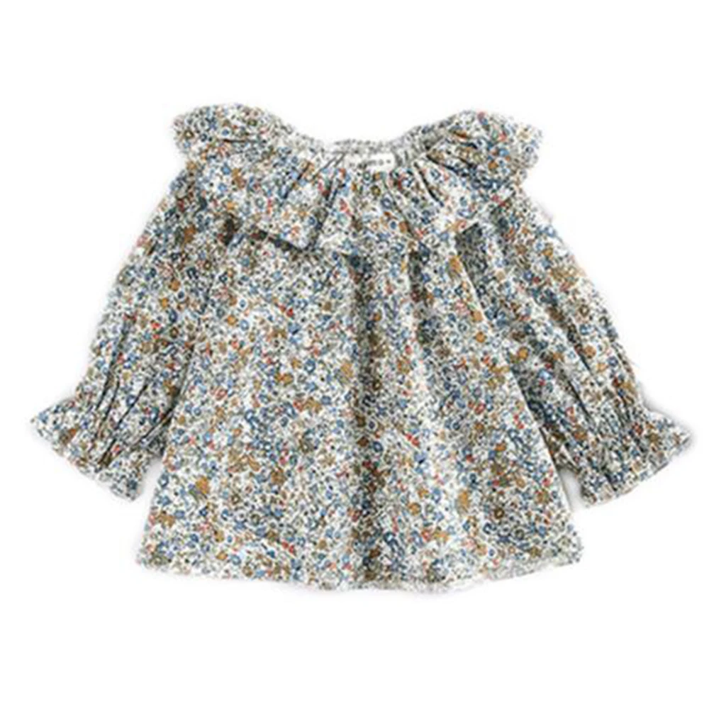 Soft Breathable Newborn Baby Floral T-Shirt Ruffles Collar Toddler Girls Full Sleeve Blouses Shirt Spring Autumn Kids Clothes