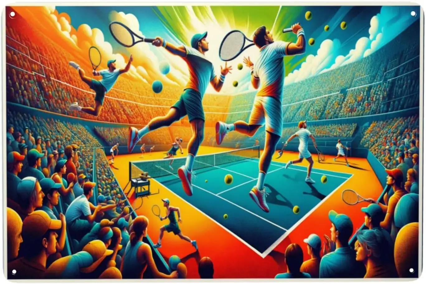 Dynamic Tennis Match Artistic Metal Tin Sign Wall Decor art for Sports Fans,Home,Bar,Indoor Outdoor Spaces,Antique Retro St sign