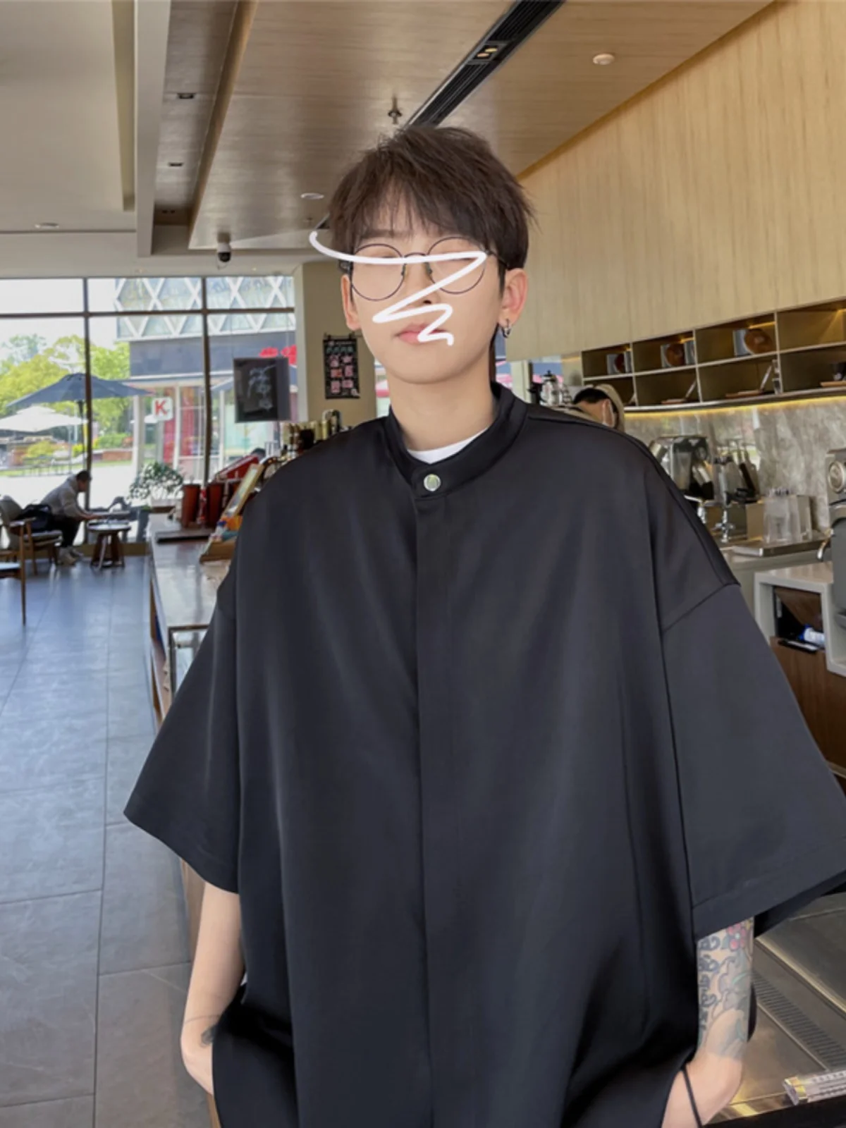 

Новая мужская футболка из ледяного шелка без воротника, летняя, молодежная, повседневная, свободного кроя, в американском стиле