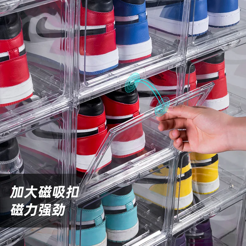 High Top Magnetic Home Basketball Shoe Box Moisture-Proof Dust-Proof Plastic Acrylic Clear Shoe Storage Box Shoe Cabinet