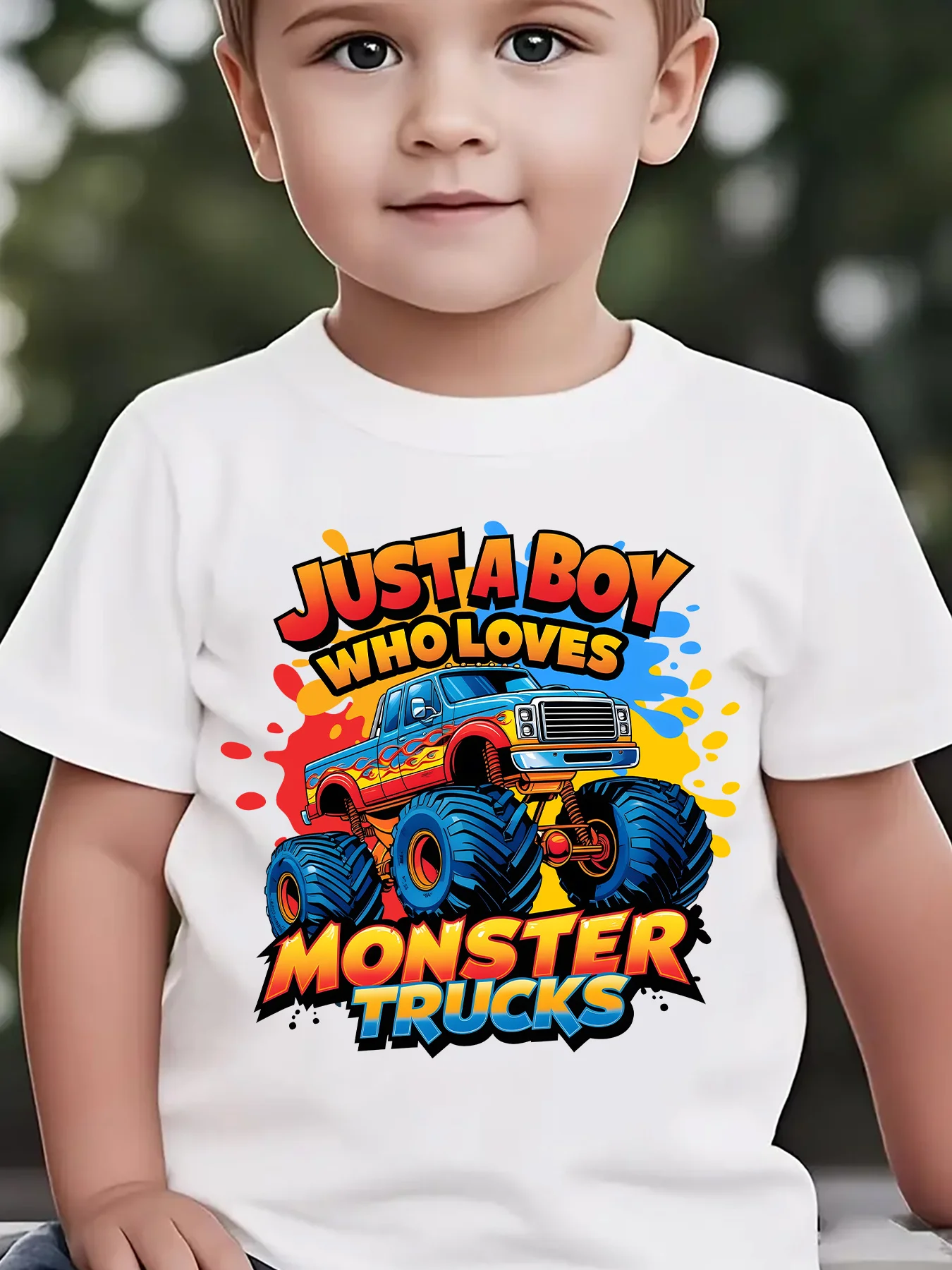 Kids Boys Girls Family Matching T Shirt Just A Boy Who Loves Monster Trucks Graphic Print Short Sleeve Tee Casual Parent Tops