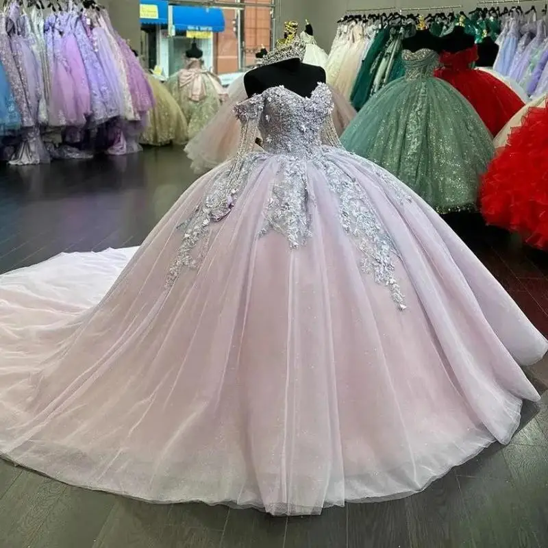 Precioso Vestido De princesa De quinceañera para niña, borla 3D, apliques De encaje De flores, Vestido De baile De fiesta, dulce Vestido De 16, 15 años