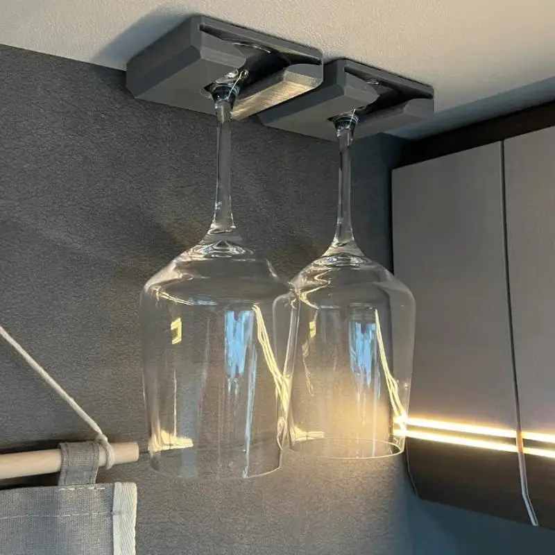 RV Hanging Wine Glass Holder 1Pc Punch-Free Durable Suspension Stemware Rack Fit for Car Camper Travel Organization
