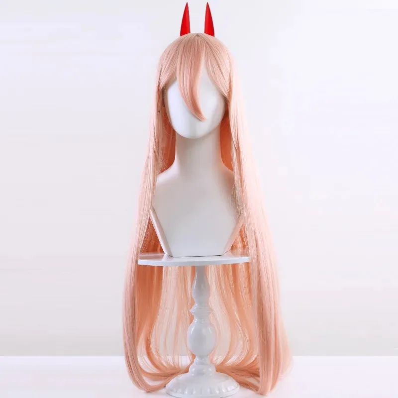 بالمنشار رجل السلطة شعر مستعار تأثيري برتقالي وردي الاصطناعية طويل مستقيم شعر مستعار أنيمي Coser لطيف فتاة شعر مستعار عالي الجودة حفلة الهالوين #2