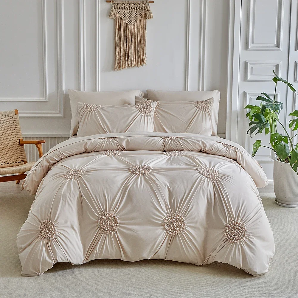 Three-dimensional Pleated Craft Flower Duvet Cover Set Queen Simple Comfortable Bedding Set Single Double Quilt Cover Pillowcase