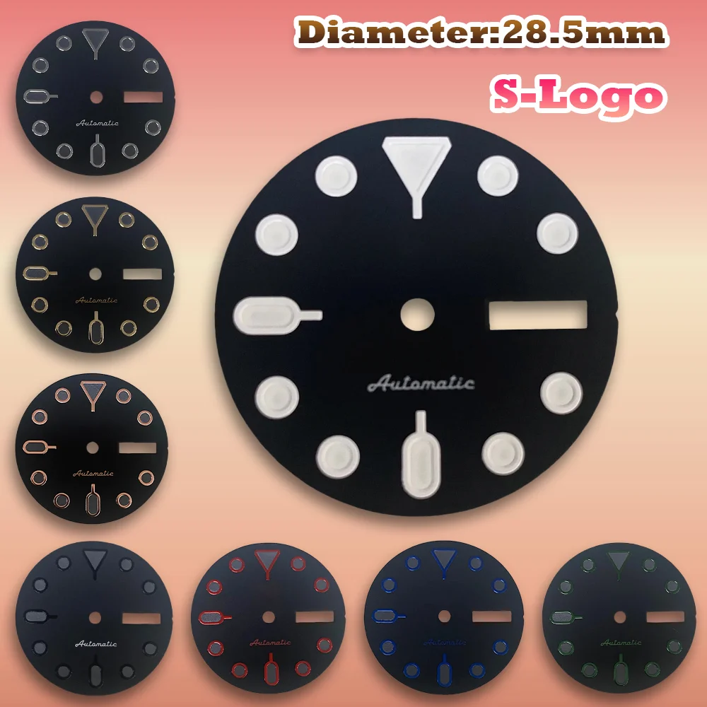S-Logo NH35 28.5mm Multicolor Dial - Double Calendar NH35/NH36 Green Luminous Mod Part for Japan-Made Auto Movement Accessories