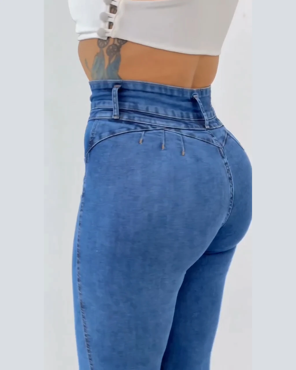 Jean slim à double boutonnage pour femme, pantalon crayon bleu, taille haute, streetwear élastique serré, vêtements de printemps et d'été, nouvelle mode