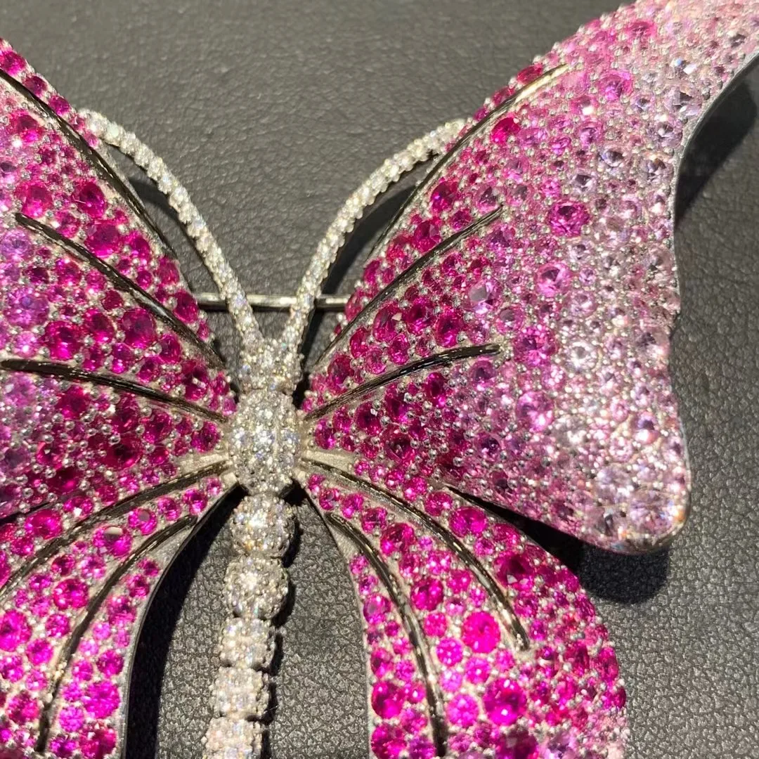 الحشرات الوردي اللون فراشة بروش 925 فضة مع مكعب الزركون غرامة النساء المجوهرات الفاخرة مجوهرات 63*61 مللي متر MIYI #4