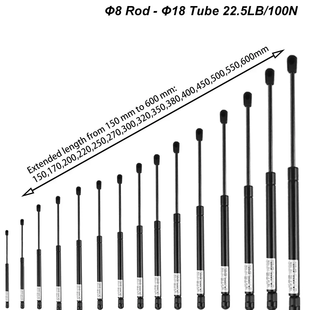 1PC 100N/22.5LB 8X18 Gas Spring Nylon Ends Shock Gas Strut Lift Support Car Hood Trunk Lid Support Lift Strut Bus Replacement