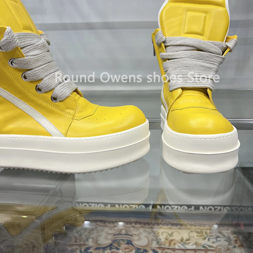 

Men Casual Shoes High Top Leather Yellow 6CM Platform Thick Sole Jumbo Lace Up Zipper Ro Luxury Designer Women Flat Ankle Boots