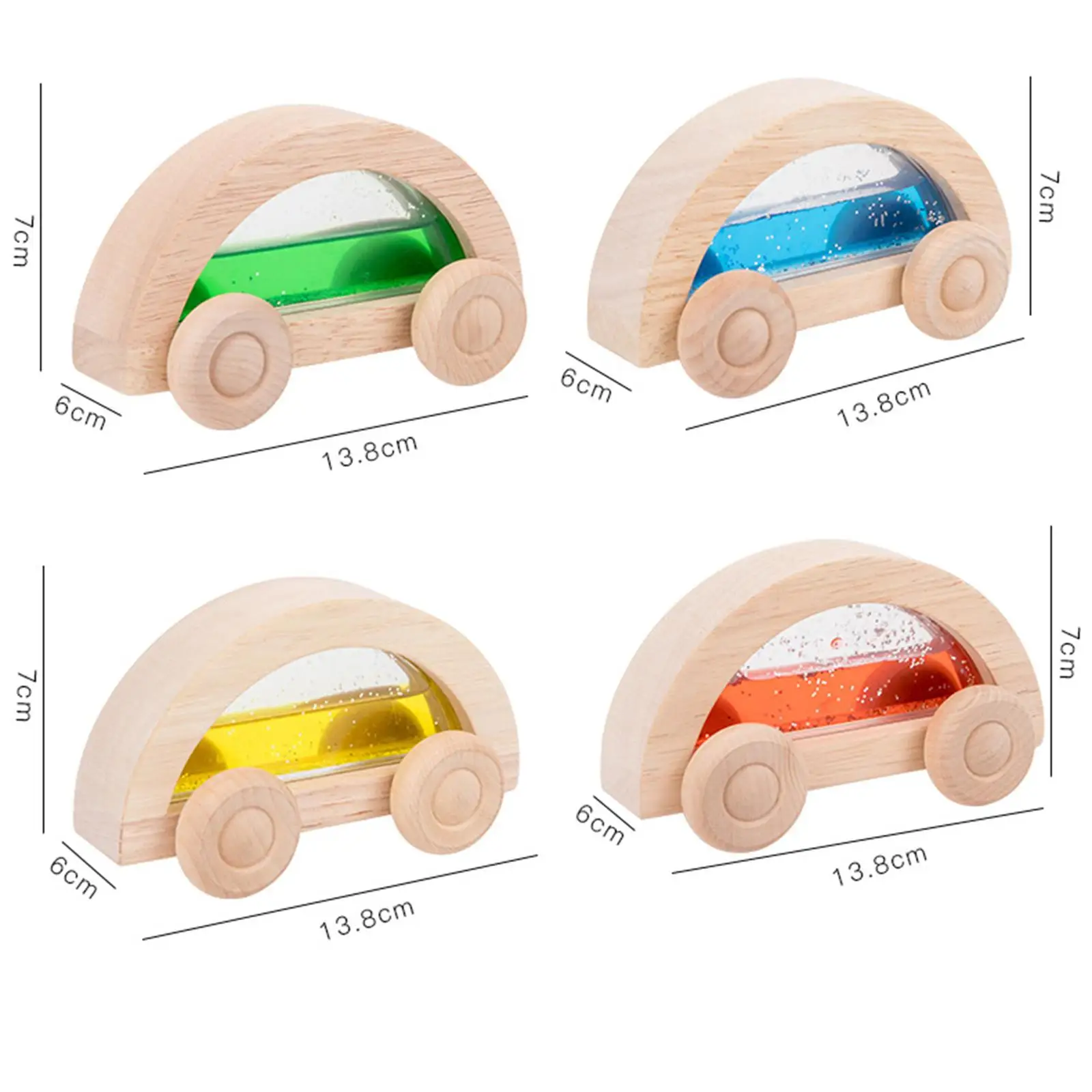 4-delige houten baby-duwspeelgoed, kleurrijke autospeelset Grijpspeelgoed Houten auto voor vroeg onderwijs Verjaardagsfeestje Kleuterschool