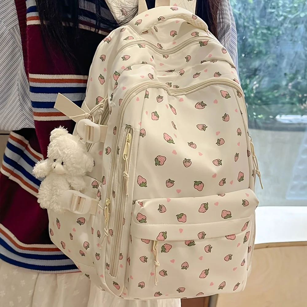 Nylon Japanese Style Floral Print Backpack - College School Bag for Girls Lightweight Travel Backpack Women