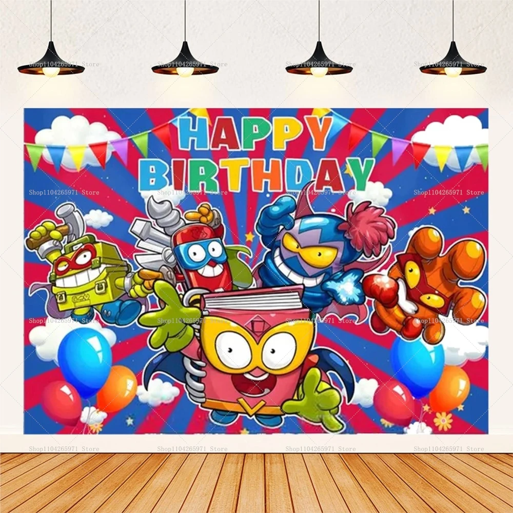Cartoon SuperZings Photography Backdrop Children Birthday Decoration Backdrop Party Supplies Baby Shower Banner Photo Studio view 2
