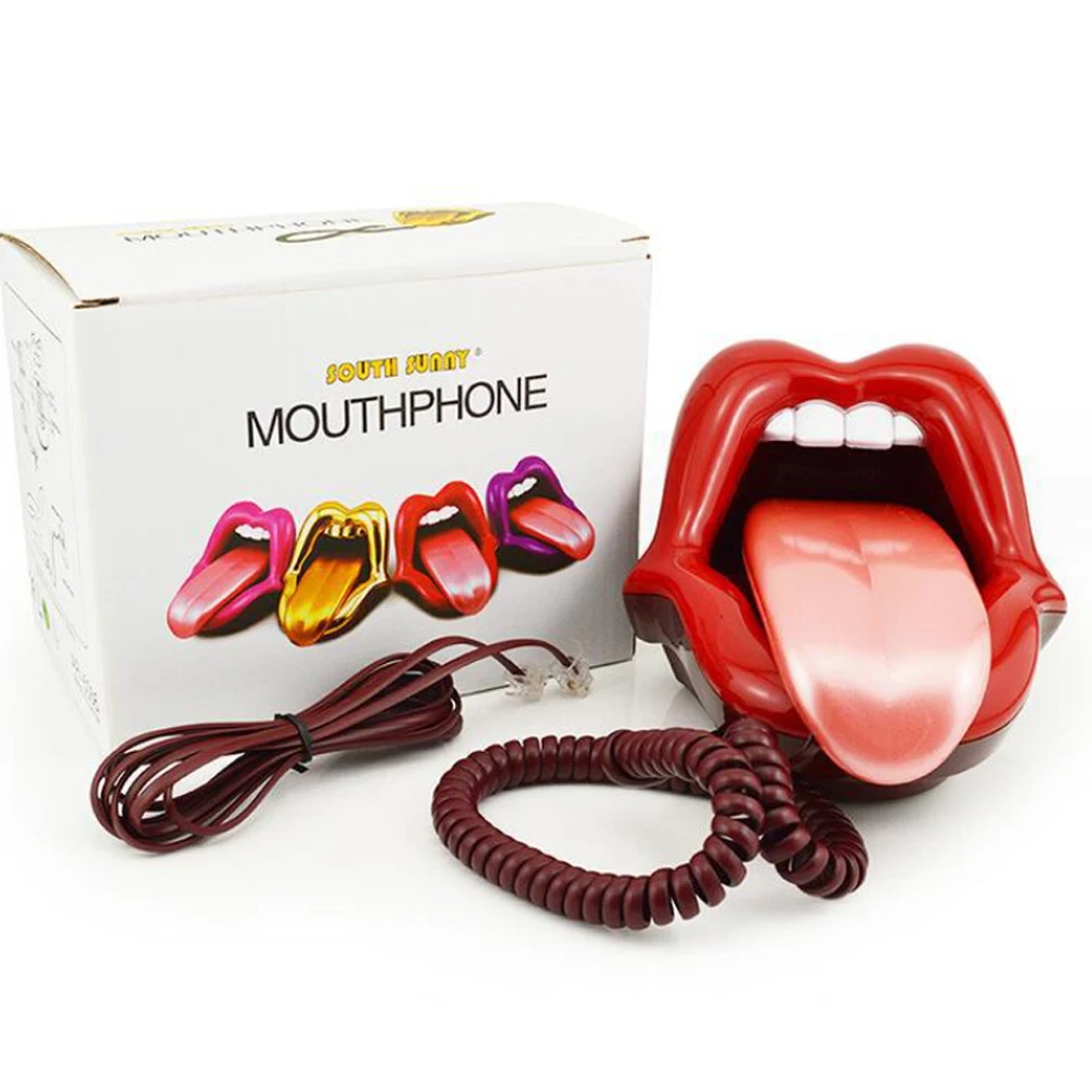 Novelty Tongue Stretching Sexy Lips Mouth Corded Phone Telephone with LED Indicator, Audio / Pulse Dial, Mini Landline Telephone