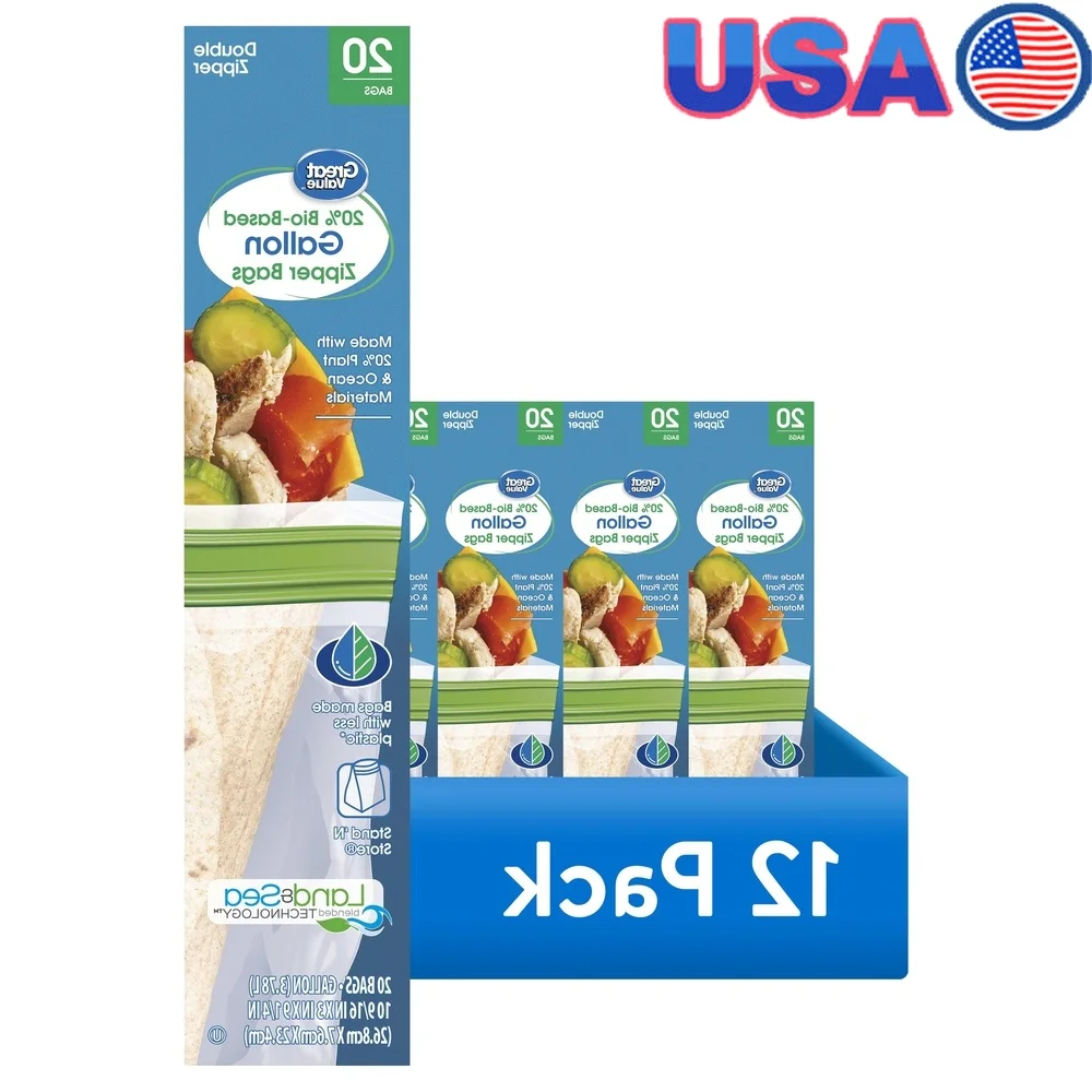 

12 упаковок многоразовых пакетов на галлон, материалы на биона основе, прочные пакеты для хранения продуктов с двойной молнией, прозрачные полупрозрачные пакеты для остатков обеда