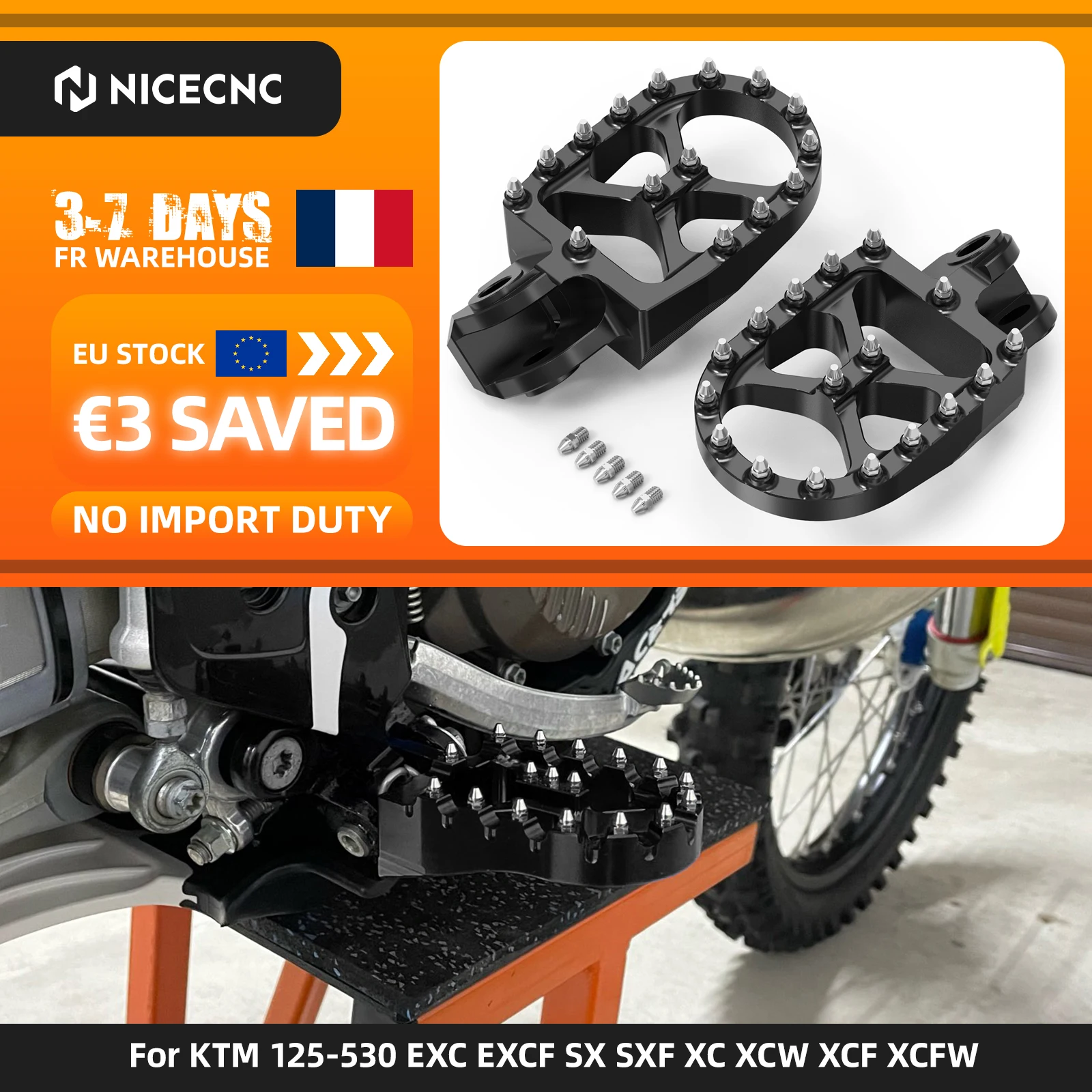 Image of (EU-Lager) Fußrasten Fußstützen Pedale für KTM 690 Enduro R SMC R 2008-2024 Husqvarna 701 Enduro Supermoto 2016-2024