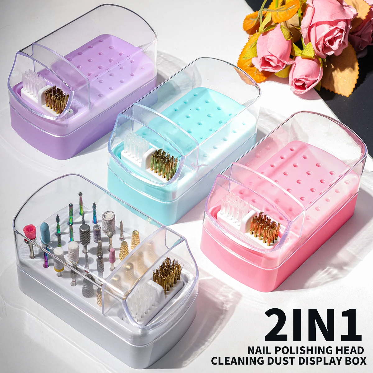 

2IN1 Nail Polishing Headcleaning Dust Display Box 30 Holes Nail Polish Head Organizer Acrylic Portable Organizer Dustproof
