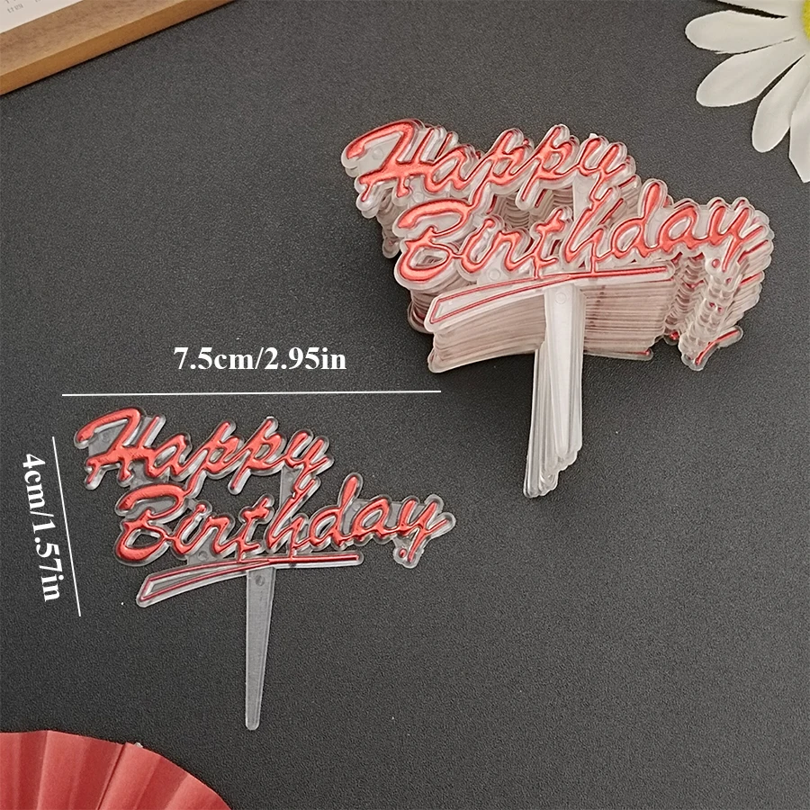 25 Stück Plastik alles Gute zum Geburtstag gebacken Englisch alles Gute zum Geburtstag Gold Party Kinder ersten Jahr Kuchen Dressing – Detail 8