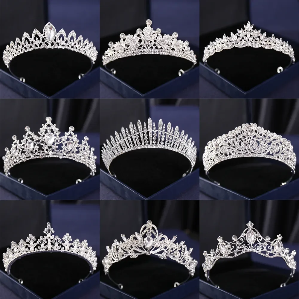 Silver Color Crystal Tiaras And Crowns Rhinestone Prom Diadem Crown Tiara For Women Bride Bridal Wedding Hair Accessories Jewelr