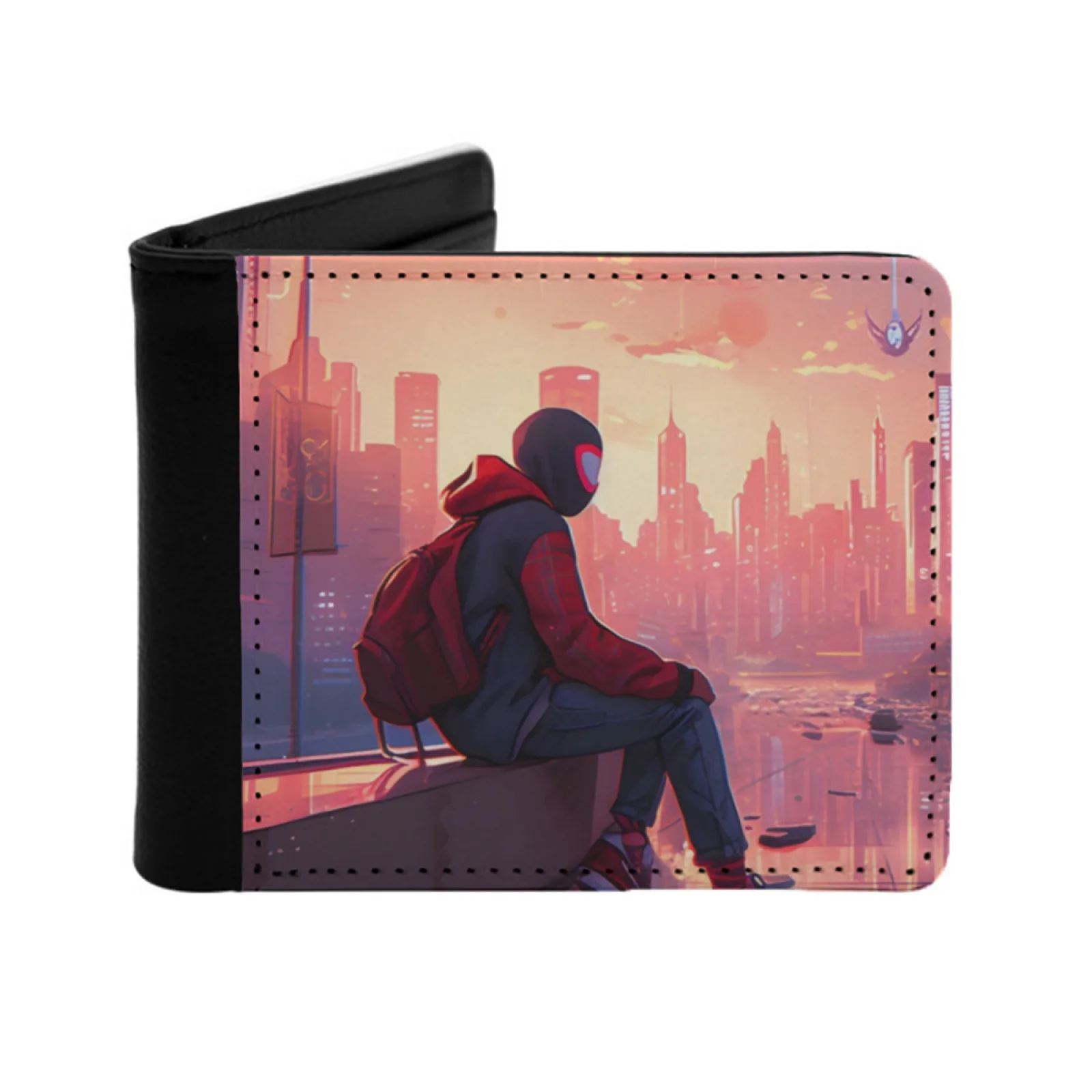 

Мужской кожаный кошелек через Spiderverse, держатели для кредитных карт/Id, вставки для денег, мужские короткие кошельки Spiderverse Miles Morales