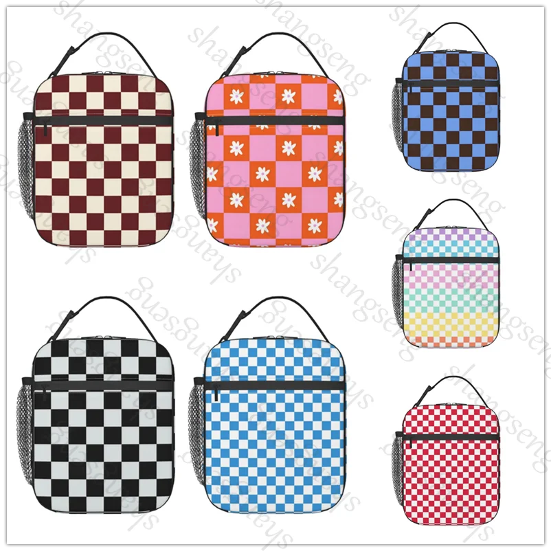 Lunch Bag insulated bag,student thickened waterproof Outdoor Travel Ice Pack, Picnic Bag Checkerboard colored squares