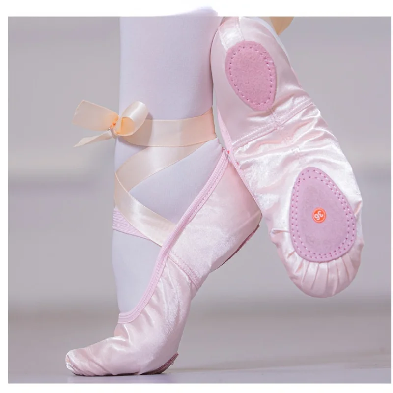 

Ribbon ballet shoes Adult Split Sole Soft Ballet Dance Shoes Practicing Danza Women Pink and Flesh Sapatilha