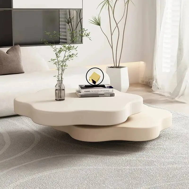 

Flower Nordic Living Room Moveable White Wood Coffee Table Storage Household Simple Modern Tea Table Apartment Adjustable Table
