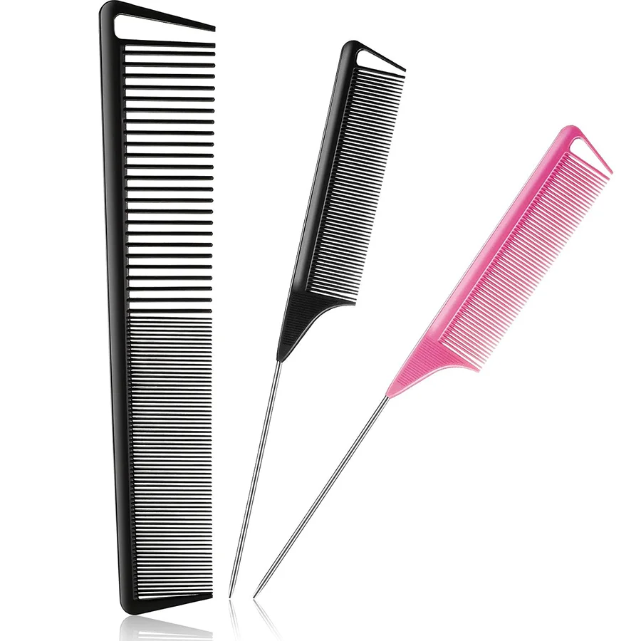 3Pcs Rat Tail Comb Set, Professional Anti-Static Heat Resistant Hair Parting Comb, Steel Pin Tip Styling Comb for Salon Hair