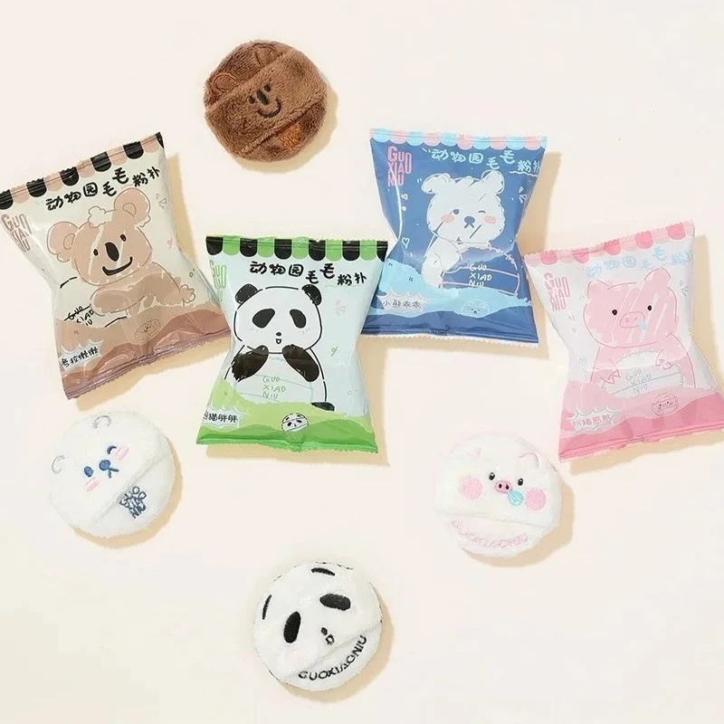 Zoo Fluffy Flocking Powder Puff Cute Panda Koala Bear Foundation Air Cushion Loose Powder Wet and Dry Puffs