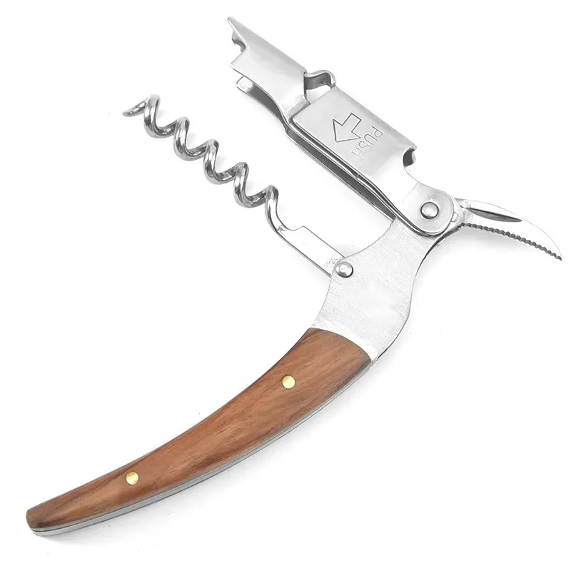 50Pcs/Lot Multifunction Portable Screw Beer Wine Corkscrew Kitchen Tools Red Wine Opener Wood Handle Wine Beer Bottle Opener