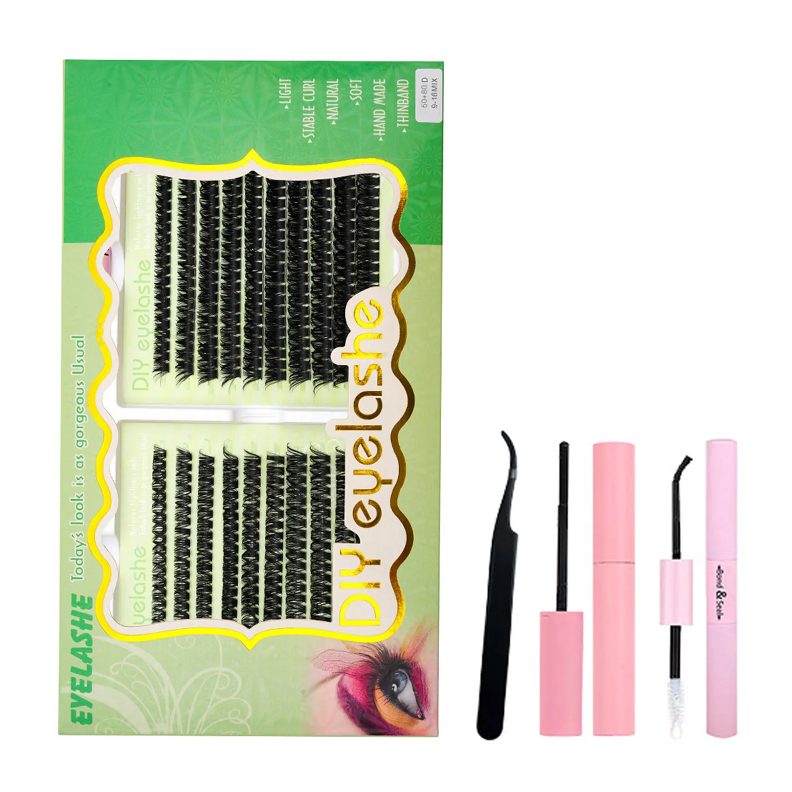 Juego de pestañas postizas de volumen esponjoso, pegamento fuerte, extensiones de pestañas Wispy de Manga, Cosplay, maquillaje DIY