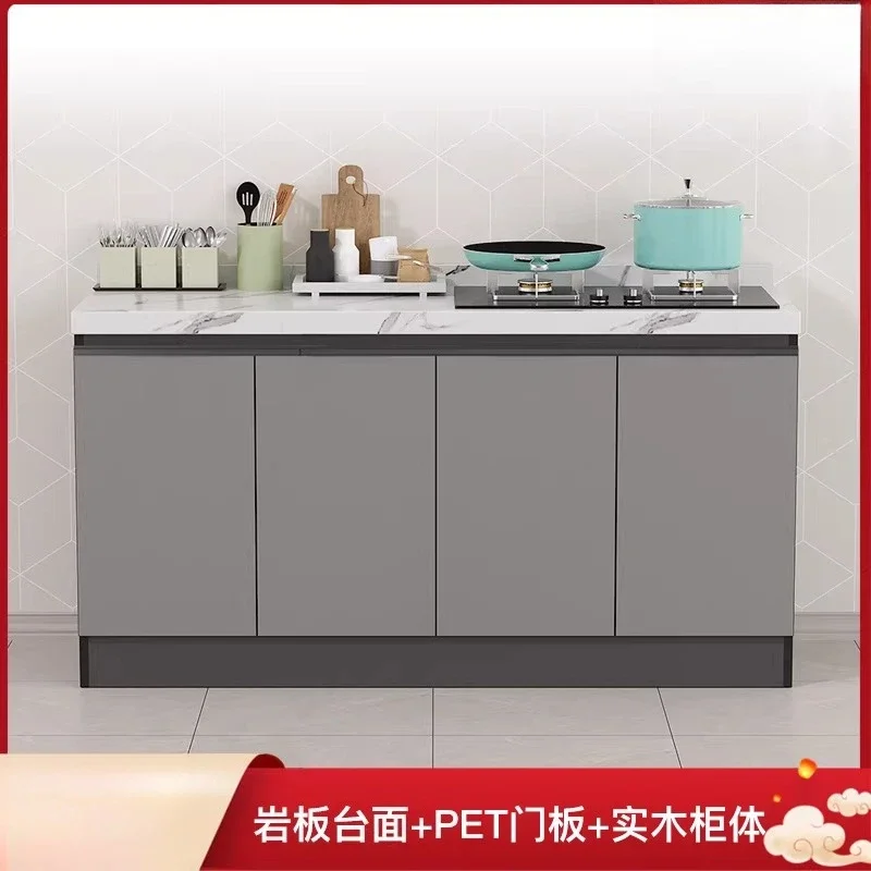 Slate Kitchen Cabinet Household Simple Integrated Stainless Steel Stove Cabinet PET Door Integrated Kitchen Cabinet Rental Sink