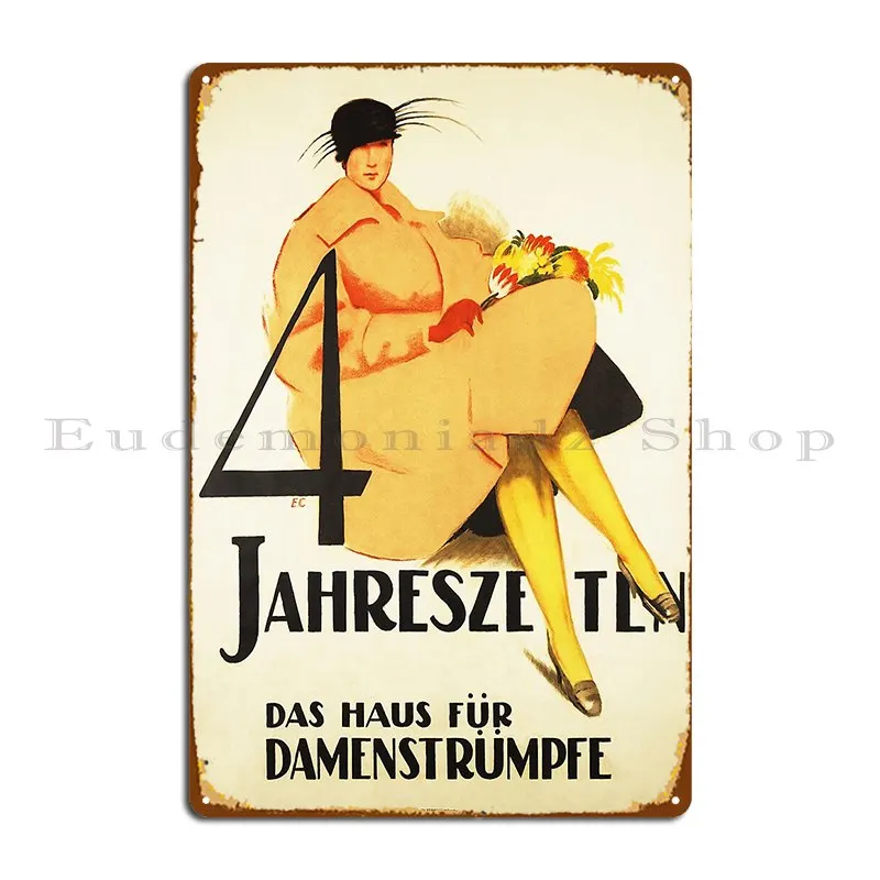 4 Jahreszeiten Das Haus Fur Damenstrumpfe Women Stockings 1922 Vintage Advert Metal Plaque Mural Wall Cave Create