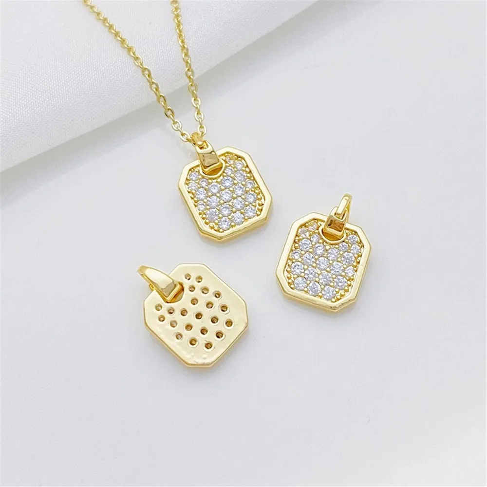 

14K Gold-plating Inlaid Zircon Square Pendant Handmade DIY String Bracelet Necklace Jewelry Material Accessories